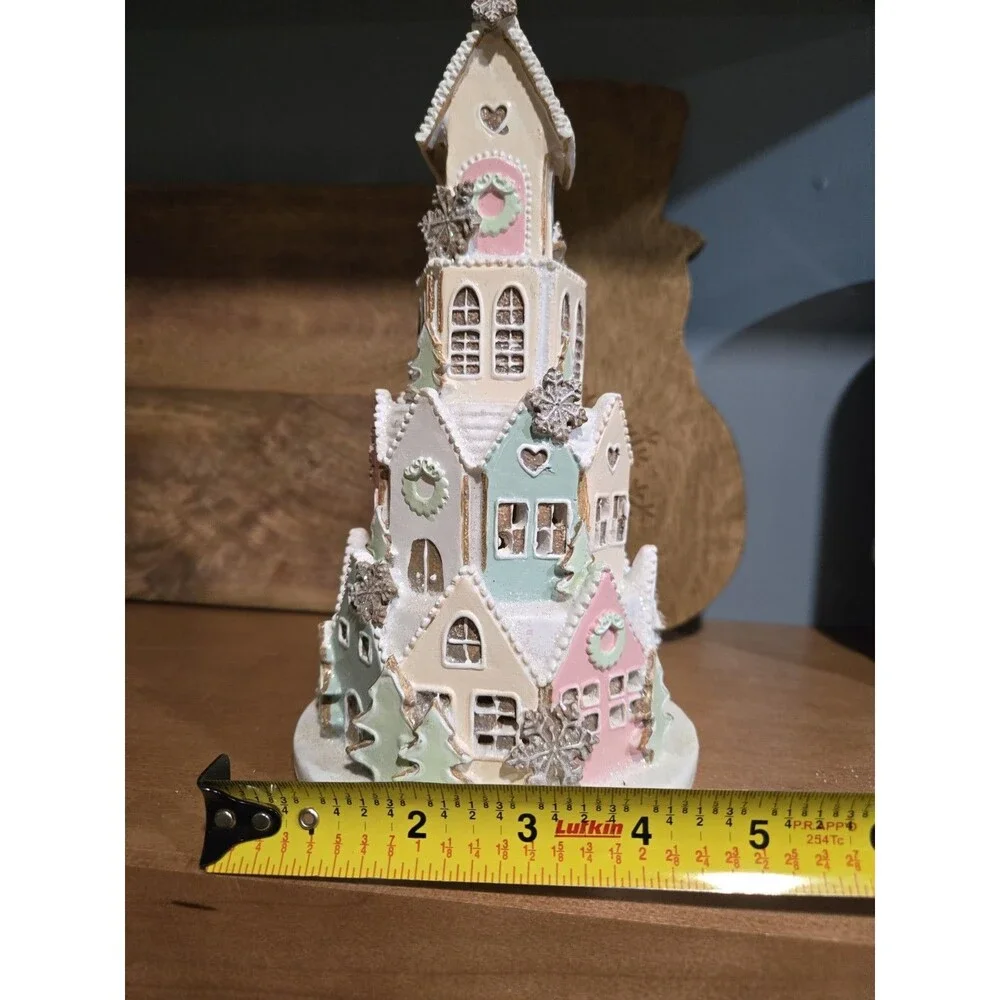 NEW Light-Up Pastel Pink Gingerbread Sugar Frosted Castle House Christmas Decor